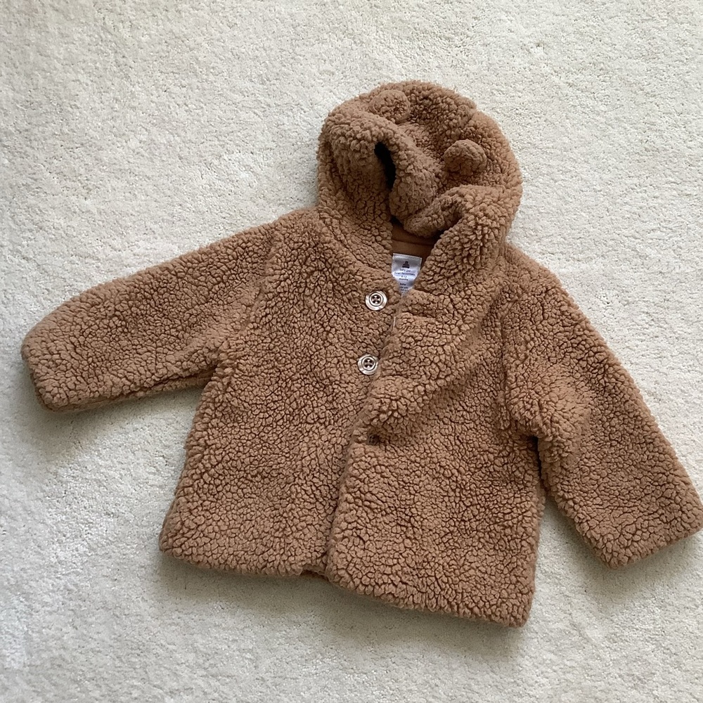Baby Gap Tan Sherpa Button Jacket Baby 6-12 Months Soft Lined